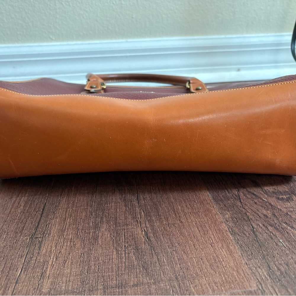 Vintage Dooney & Bourke Leather Shoulder Bag Burgundy & Tan *No Crossbody Strap - Picture 7 of 11